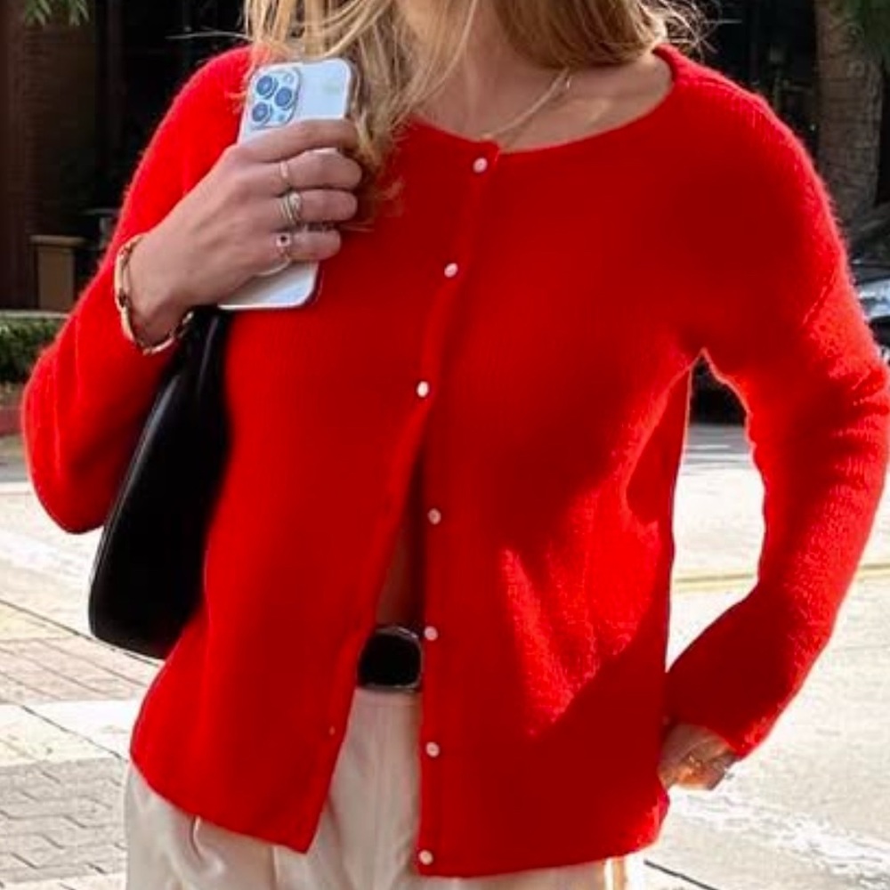 Women's Red Button-Up Sweater